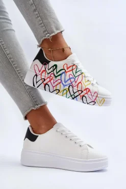 Damskie Boto Damskie Sneakersy Z Sercami Białe Claral