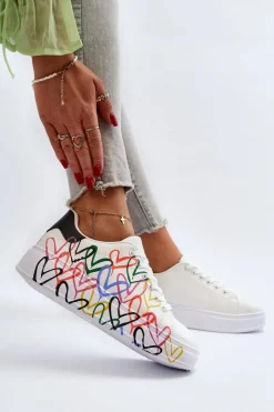 Damskie Boto Damskie Sneakersy Z Sercami Białe Claral