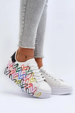 Damskie Boto Damskie Sneakersy Z Sercami Białe Claral