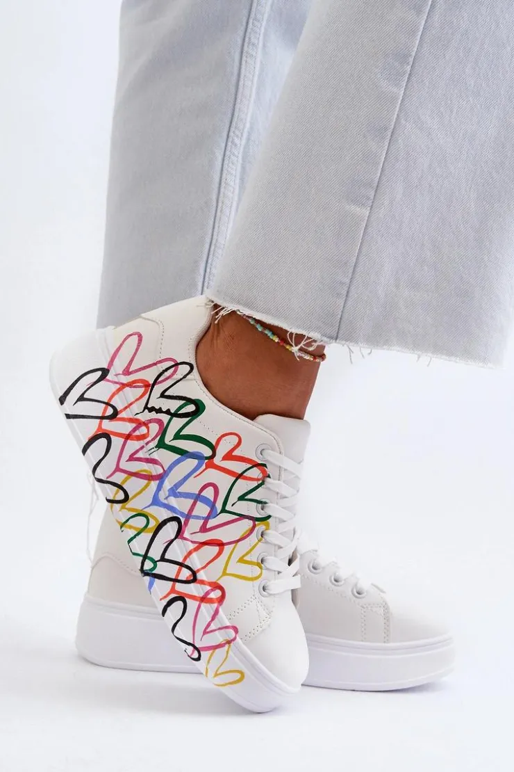 Boto Sneakersy Damskie*Damskie Sneakersy Z Sercami Białe Claral Biały