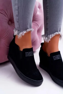 Damskie Boto Damskie Snekersy Trampki Lu Boo Wsuwane Czarne Kaori