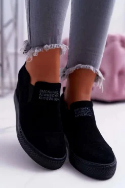 Damskie Boto Damskie Snekersy Trampki Lu Boo Wsuwane Czarne Kaori