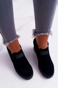 Damskie Boto Damskie Snekersy Trampki Lu Boo Wsuwane Czarne Kaori