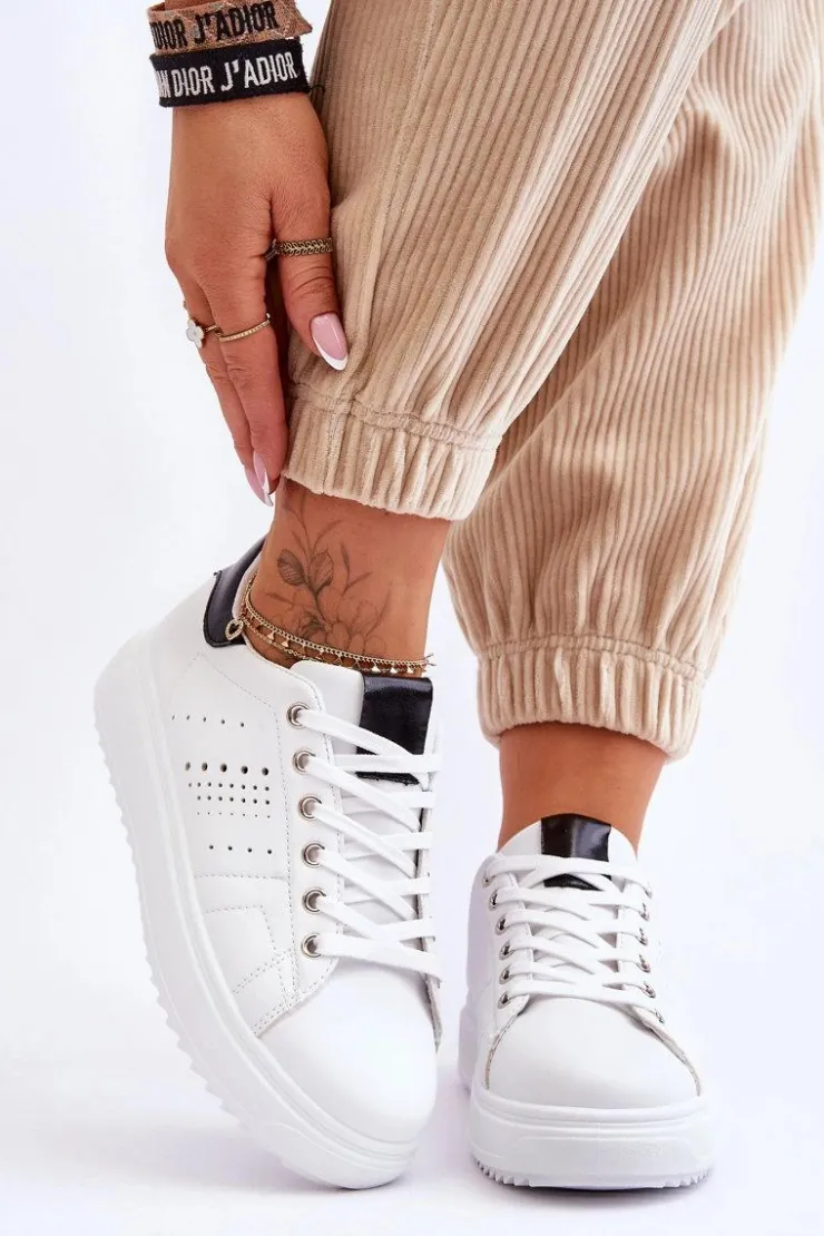 Boto Sneakersy Damskie*Damskie Sportowe Buty Biało-Czarne Be First! Biały
