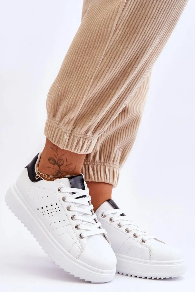 Boto Sneakersy Damskie*Damskie Sportowe Buty Biało-Czarne Be First! Biały