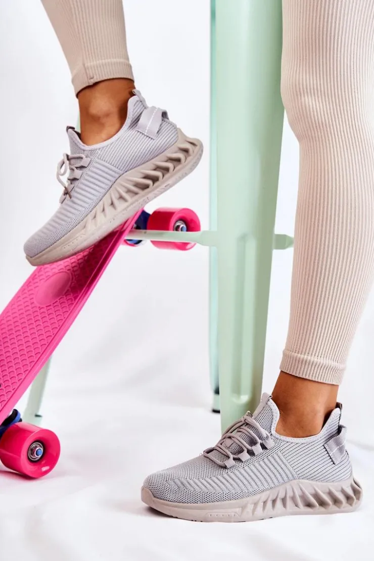 Outlet Boto Damskie Sportowe Buty Materiałowe Szare Lenney