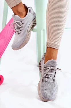 Outlet Boto Damskie Sportowe Buty Materiałowe Szare Lenney
