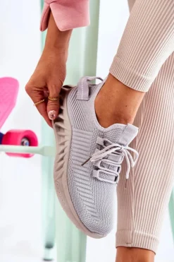 Outlet Boto Damskie Sportowe Buty Materiałowe Szare Lenney