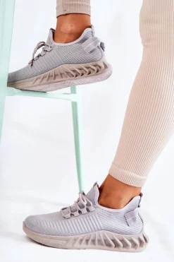Outlet Boto Damskie Sportowe Buty Materiałowe Szare Lenney