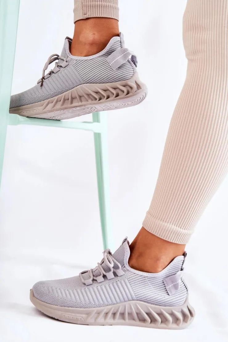 Outlet Boto Damskie Sportowe Buty Materiałowe Szare Lenney
