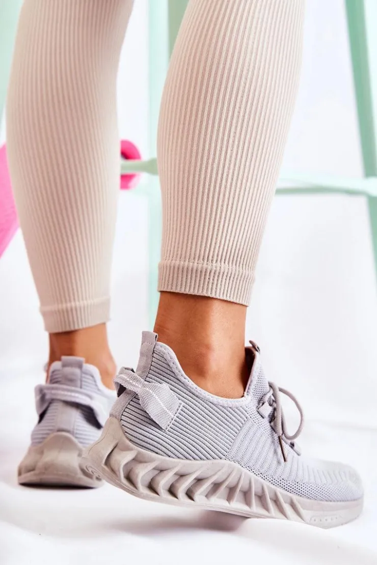 Outlet Boto Damskie Sportowe Buty Materiałowe Szare Lenney