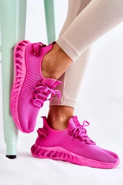 Boto Sneakersy Damskie*Damskie Sportowe Buty Materiałowe Różowe Lenney