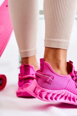 Boto Sneakersy Damskie*Damskie Sportowe Buty Materiałowe Różowe Lenney