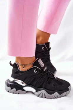 Big Star Shoes Buty Sportowe Na Platformie|Buty Sportowe Big Star*Damskie Sportowe Buty Memory Foam Big Star II274089 Czarne