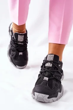 Big Star Shoes Buty Sportowe Na Platformie|Buty Sportowe Big Star*Damskie Sportowe Buty Memory Foam Big Star II274089 Czarne