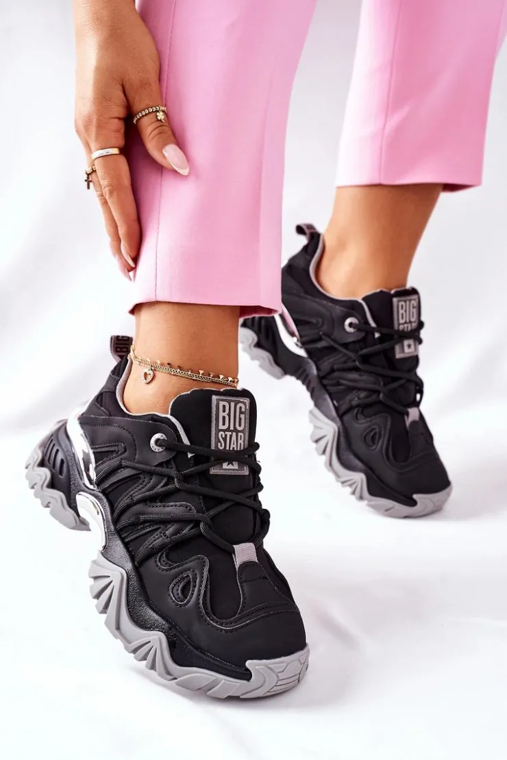 Big Star Shoes Buty Sportowe Na Platformie|Buty Sportowe Big Star*Damskie Sportowe Buty Memory Foam Big Star II274089 Czarne