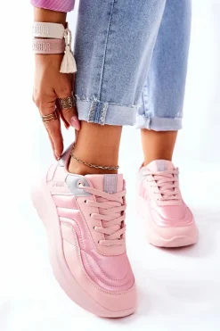 Big Star Shoes Trampki Damskie Big Star|Buty Sportowe Na Platformie*Damskie Sportowe Buty Memory Foam Big Star II274333 Różowe