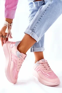 Big Star Shoes Trampki Damskie Big Star|Buty Sportowe Na Platformie*Damskie Sportowe Buty Memory Foam Big Star II274333 Różowe