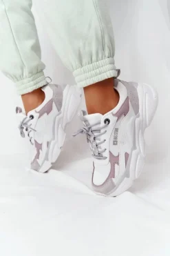 Big Star Shoes Trampki Damskie Big Star|Big Star*Damskie Sportowe Buty Memory Foam Big Star HH274255 Biało-Fioletowe