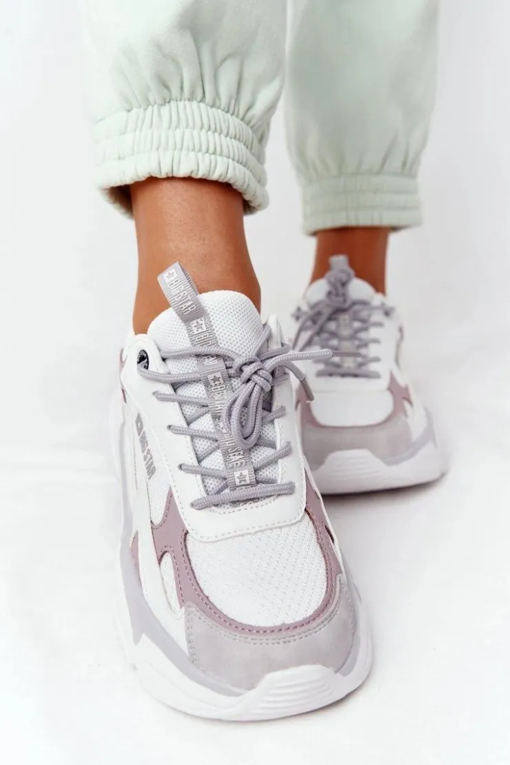 Big Star Shoes Trampki Damskie Big Star|Big Star*Damskie Sportowe Buty Memory Foam Big Star HH274255 Biało-Fioletowe