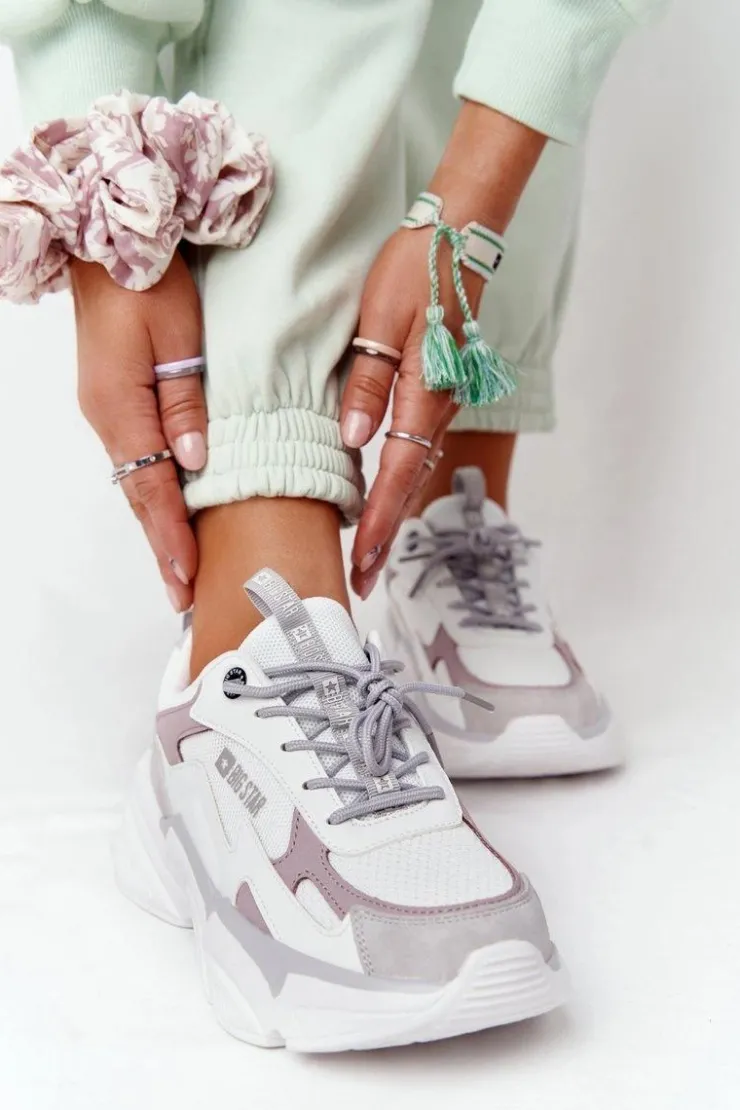 Big Star Shoes Trampki Damskie Big Star|Big Star*Damskie Sportowe Buty Memory Foam Big Star HH274255 Biało-Fioletowe