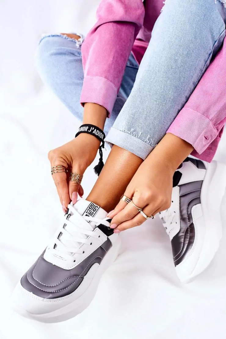 Big Star Shoes Trampki Damskie Big Star|Buty Sportowe Na Platformie*Damskie Sportowe Buty Memory Foam Big Star II274335 Białe