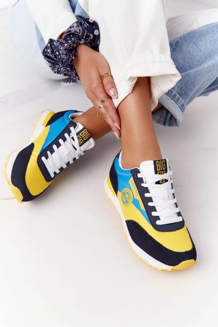 Online Big Star Shoes Damskie Sportowe Buty Memory Foam Big Star HH274525 Żółto-Niebieskie
