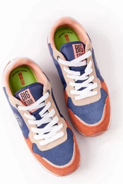 Big Star Shoes Trampki Damskie Big Star|Big Star*Damskie Sportowe Buty Memory Foam Big Star HH274567 Niebiesko-Pomarańczowe