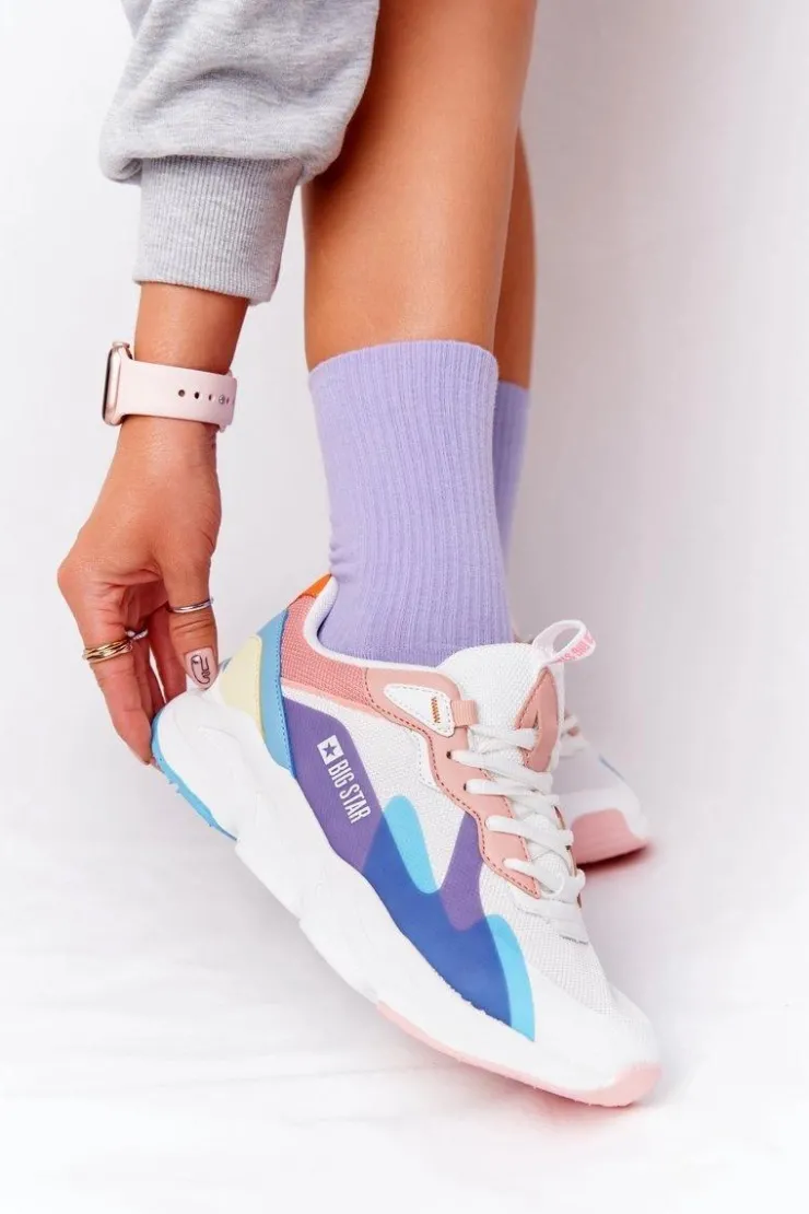 Big Star Shoes Trampki Damskie Big Star|Big Star*Damskie Sportowe Buty Memory Foam Big Star HH274809 Biało-Różowe