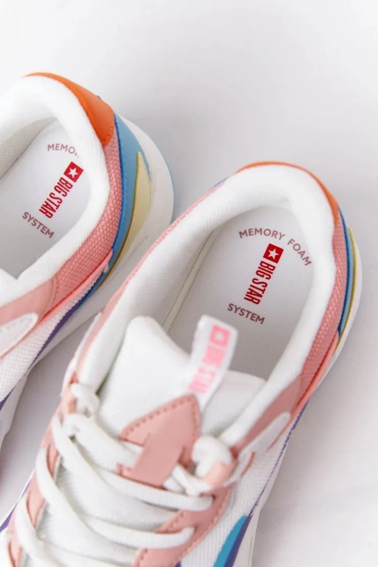 Big Star Shoes Trampki Damskie Big Star|Big Star*Damskie Sportowe Buty Memory Foam Big Star HH274809 Biało-Różowe