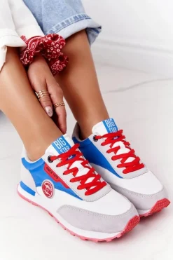 Big Star Shoes Trampki Damskie Big Star|Big Star*Damskie Sportowe Buty Memory Foam Big Star HH274526 Biało-Niebieskie