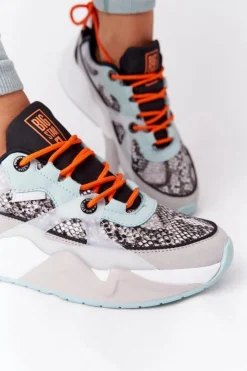 Outlet Big Star Shoes Damskie Sportowe Buty Memory Foam Big Star HH274324 Szaro-Zielone