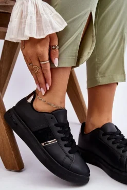 Boto Sneakersy Damskie*Damskie Sportowe Buty Na Platformie Czarne Soris