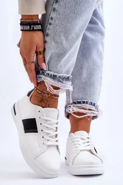 Boto Sneakersy Damskie*Damskie Sportowe Buty Na Platformie Biało-Czarne Soris
