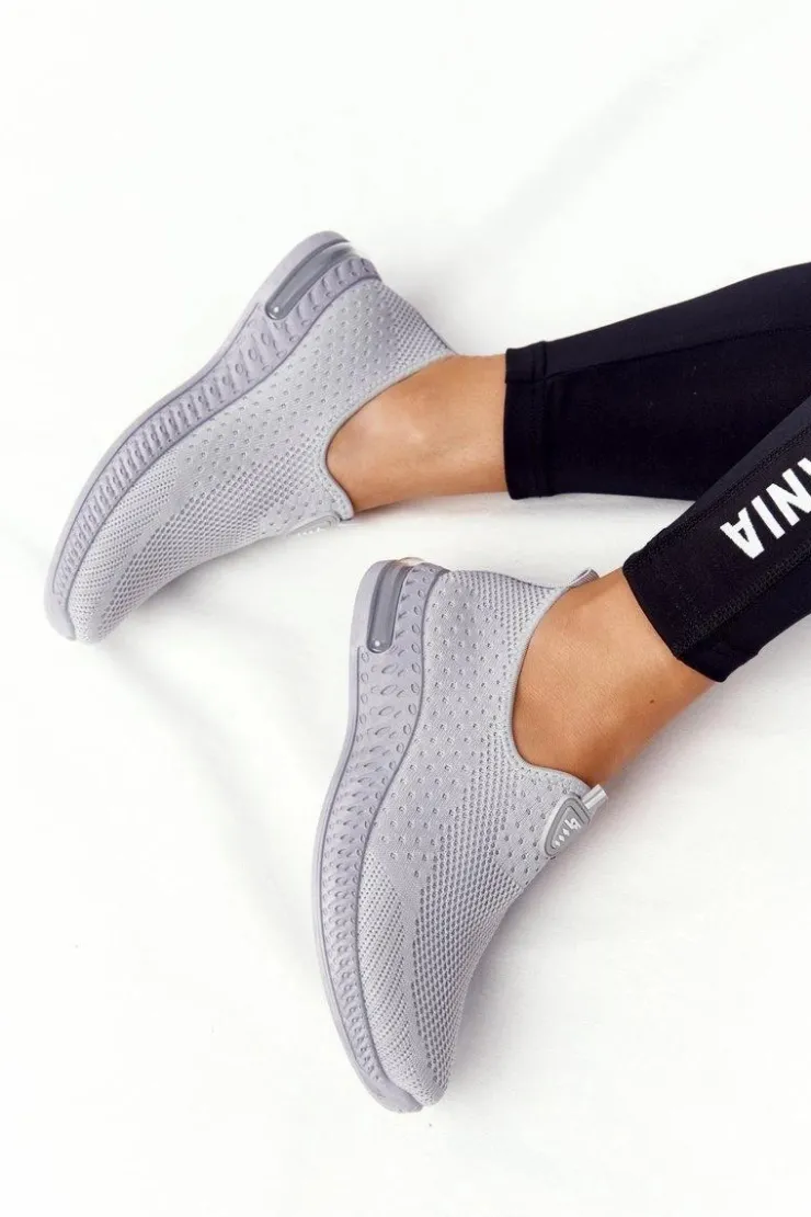 Outlet Boto Damskie Sportowe Buty Slip-on Szare Be Stretchy