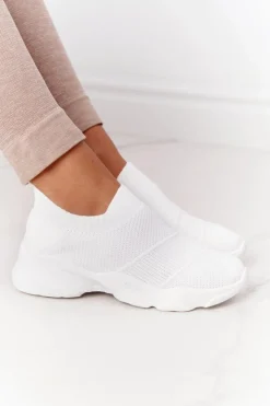 Sale Boto Damskie Sportowe Buty Slip-on Białe Yoga Class