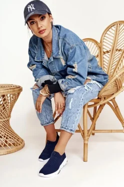 Hot Big Star Shoes Damskie Sportowe Buty Slip-on Big Star DD274464 Granatowe