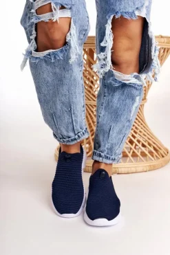 Hot Big Star Shoes Damskie Sportowe Buty Slip-on Big Star DD274464 Granatowe