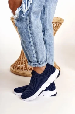 Hot Big Star Shoes Damskie Sportowe Buty Slip-on Big Star DD274464 Granatowe