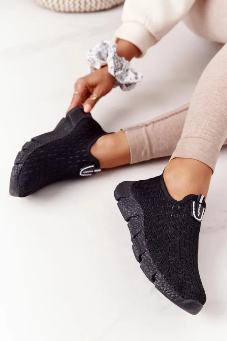 Sale Boto Damskie Sportowe Buty Slip-on Czarne Marathon