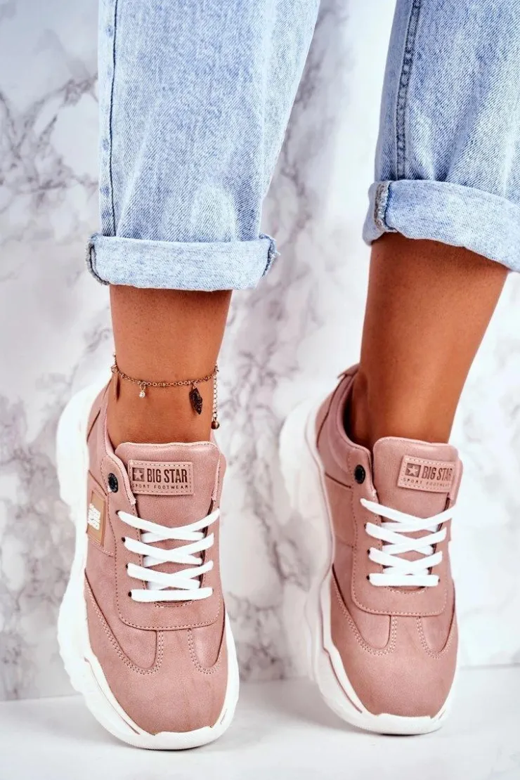 Big Star Shoes Trampki Damskie Big Star|Big Star*Damskie Sportowe Buty Sneakersy Big Star GG274210 Różowe