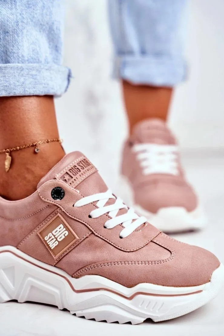 Big Star Shoes Trampki Damskie Big Star|Big Star*Damskie Sportowe Buty Sneakersy Big Star GG274210 Różowe