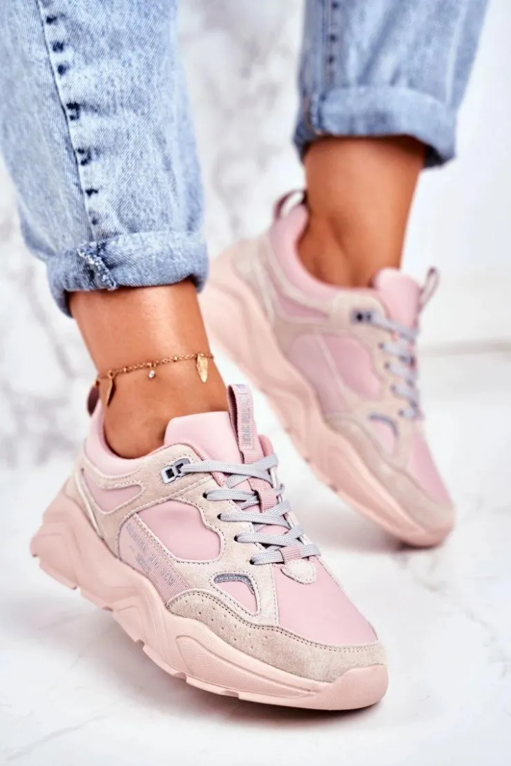 Big Star Shoes Trampki Damskie Big Star|Big Star*Damskie Sportowe Buty Sneakersy Big Star GG274655 Różowe