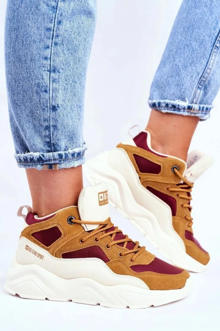 Big Star Shoes Trampki Damskie Big Star|Big Star*Damskie Sportowe Buty Sneakersy Big Star GG274646 Beżowe