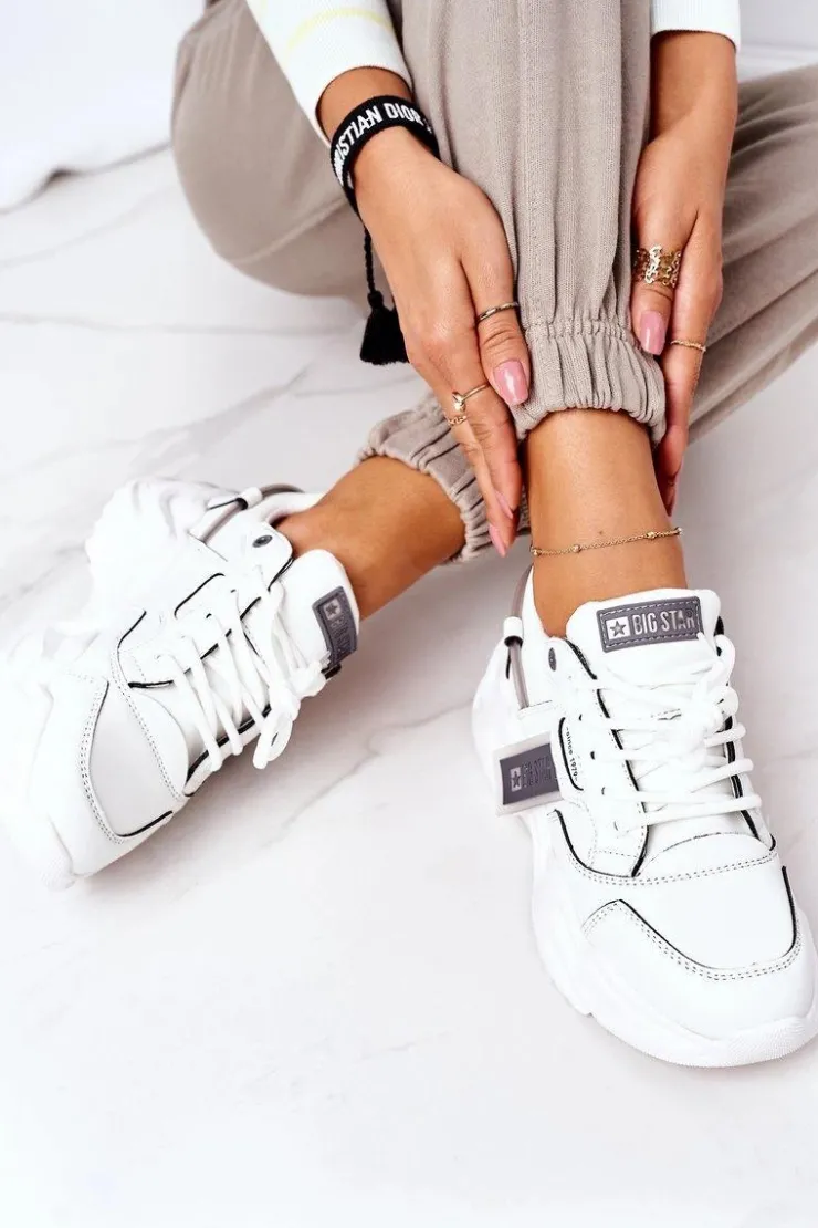 Big Star Shoes Trampki Damskie Big Star|Big Star*Damskie Sportowe Buty Sneakersy Big Star GG274213 Biało-Szare