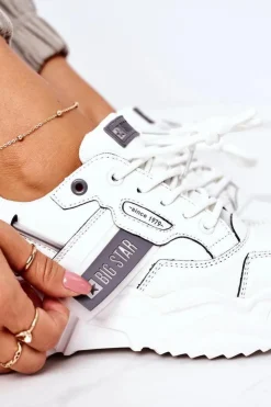 Big Star Shoes Trampki Damskie Big Star|Big Star*Damskie Sportowe Buty Sneakersy Big Star GG274213 Biało-Szare