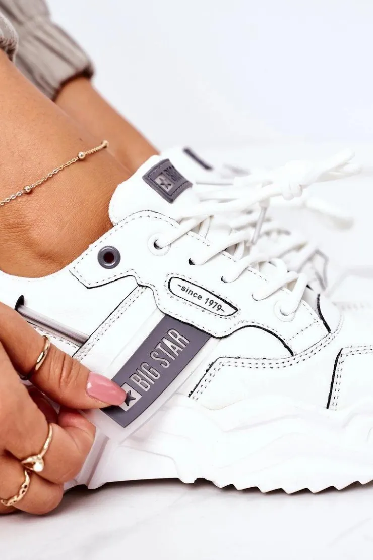 Big Star Shoes Trampki Damskie Big Star|Big Star*Damskie Sportowe Buty Sneakersy Big Star GG274213 Biało-Szare