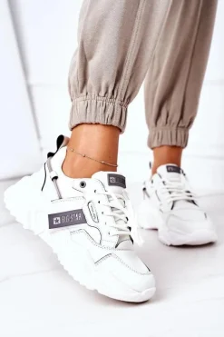 Big Star Shoes Trampki Damskie Big Star|Big Star*Damskie Sportowe Buty Sneakersy Big Star GG274213 Biało-Szare