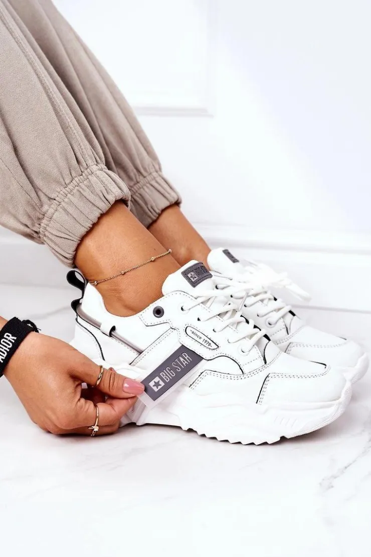 Big Star Shoes Trampki Damskie Big Star|Big Star*Damskie Sportowe Buty Sneakersy Big Star GG274213 Biało-Szare