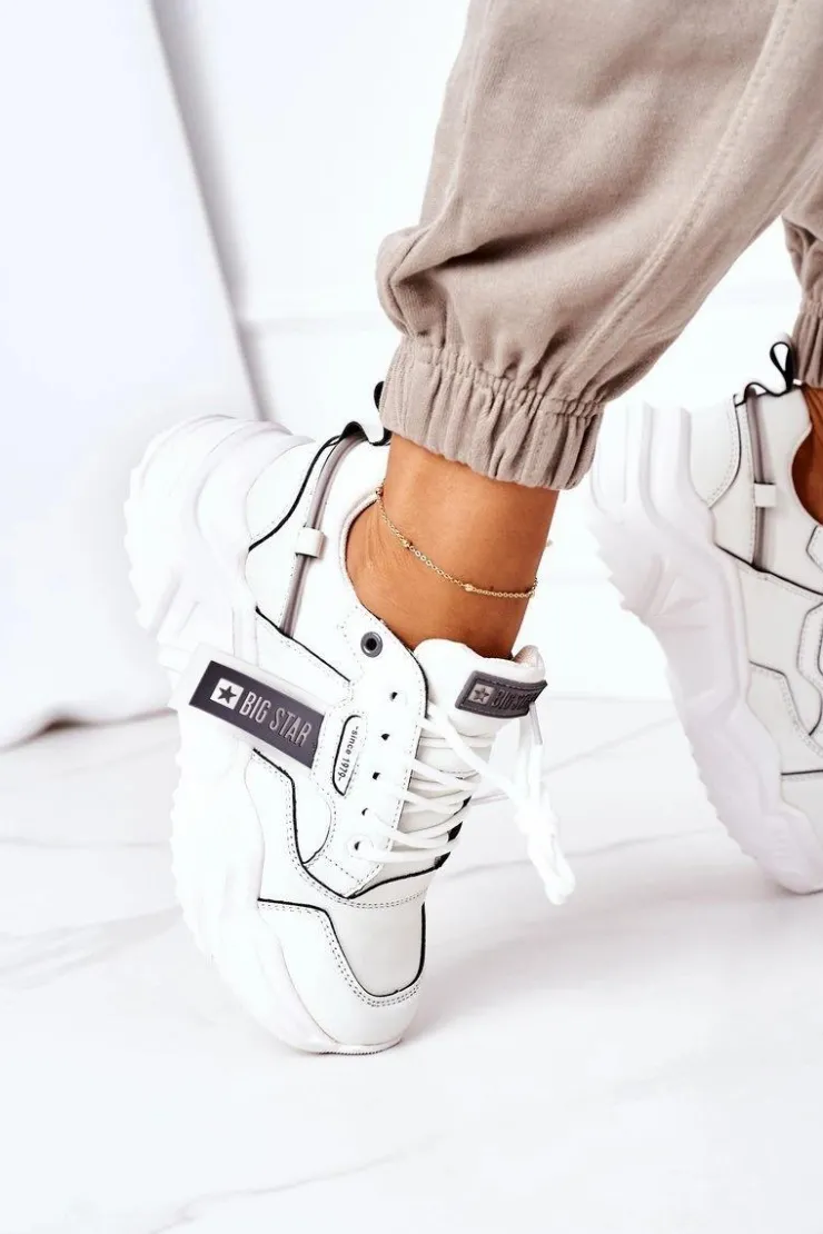 Big Star Shoes Trampki Damskie Big Star|Big Star*Damskie Sportowe Buty Sneakersy Big Star GG274213 Biało-Szare